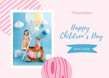 Children's Day with Kids in Balloon Card Design Template