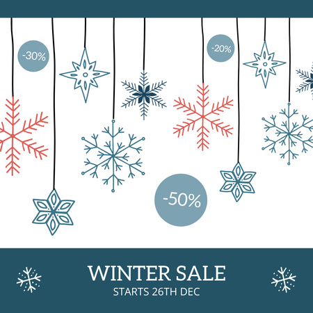 Modèle de visuel Annonce des soldes d'hiver avec de jolis flocons de neige - Instagram