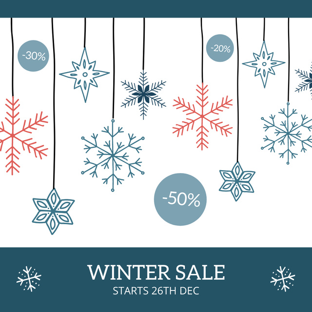 Winter Sale Announcement with Cute Snowflakes Instagram tervezősablon