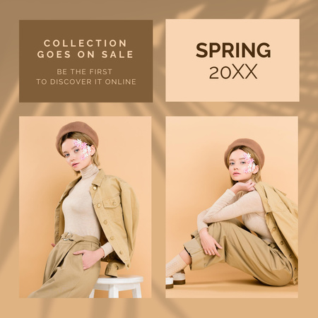 Spring fashion collection collage brown Instagram Design Template