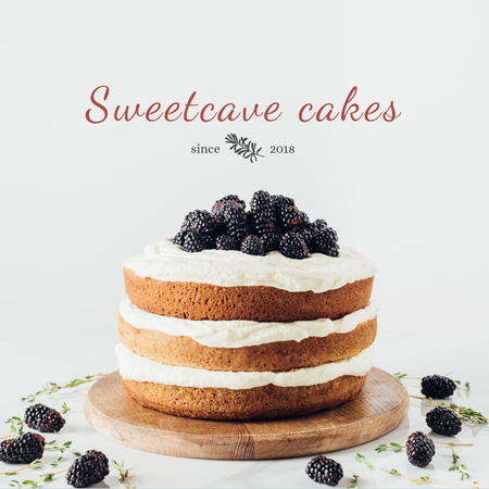 Bakery Ad with Cute Cherry Cupcake Logo Design Template
