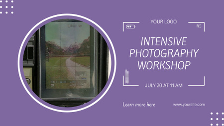 Designvorlage Sommer-Fotografie-Workshop-Angebot mit Kameraobjektiv für Full HD video