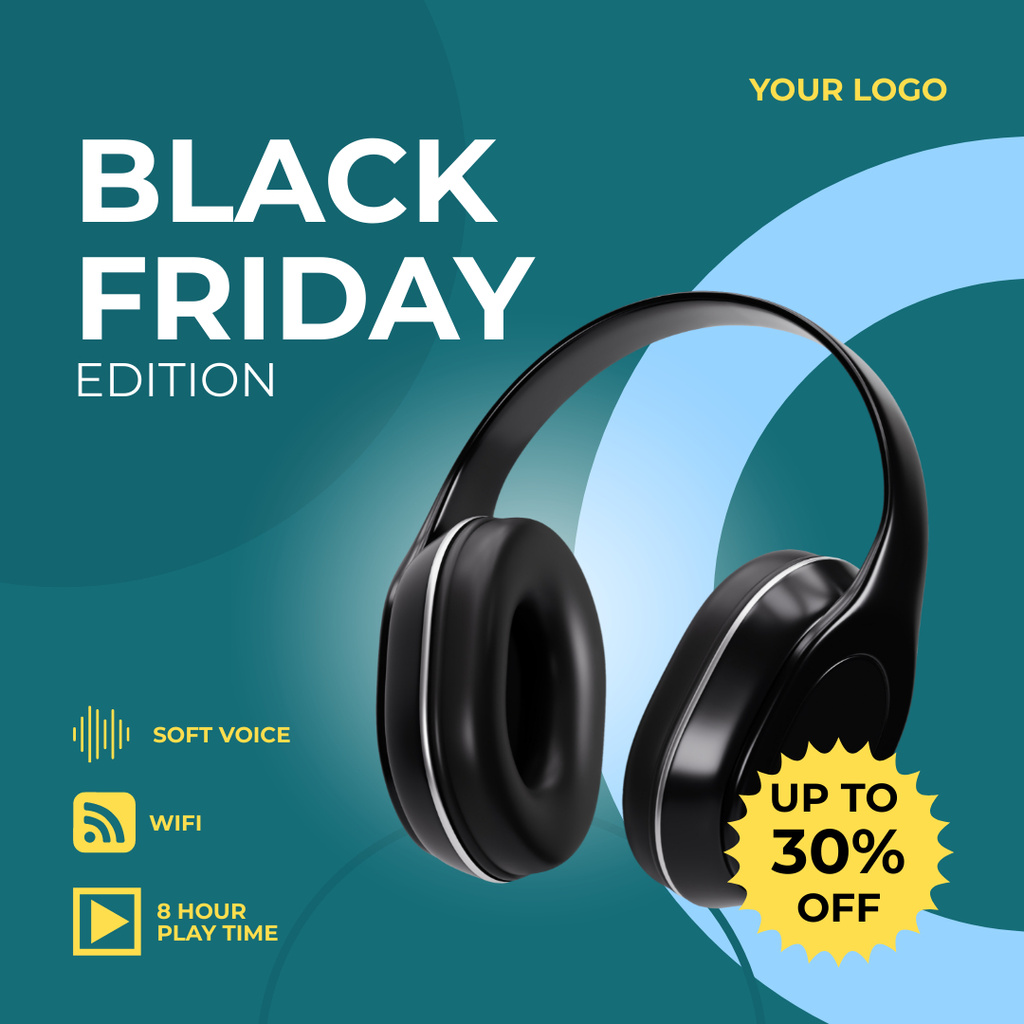 Black Friday Limited Edition of Headphones Instagram AD tervezősablon