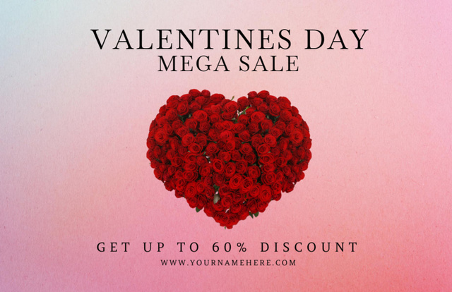 Plantilla de diseño de Valentine's Day Mega Sale With Gorgeous Rose Bouquet Thank You Card 5.5x8.5in 
