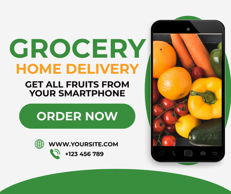 Grocery Delivery With Online Ordering From Smartphone Facebook Design Template