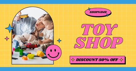 Plantilla de diseño de Oferta de tienda de juguetes para niños en amarillo Facebook AD 