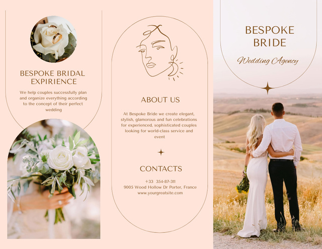 Happy Newlyweds on Wedding Day with Flowers Bouquet Brochure 8.5x11in – шаблон для дизайну