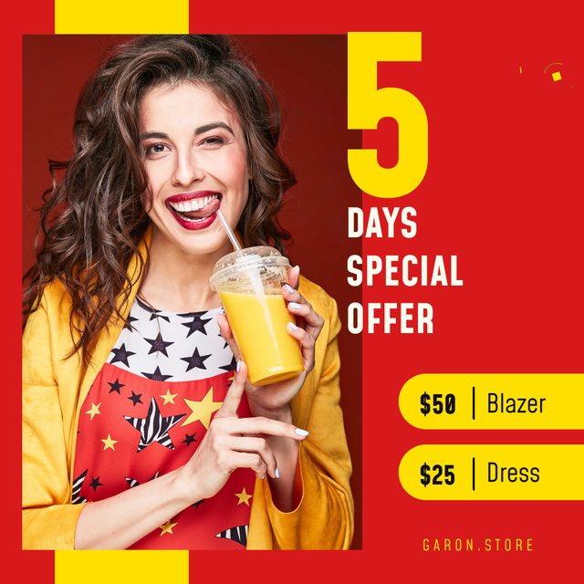 Template di design Smiling Woman with Smoothie Animated Post