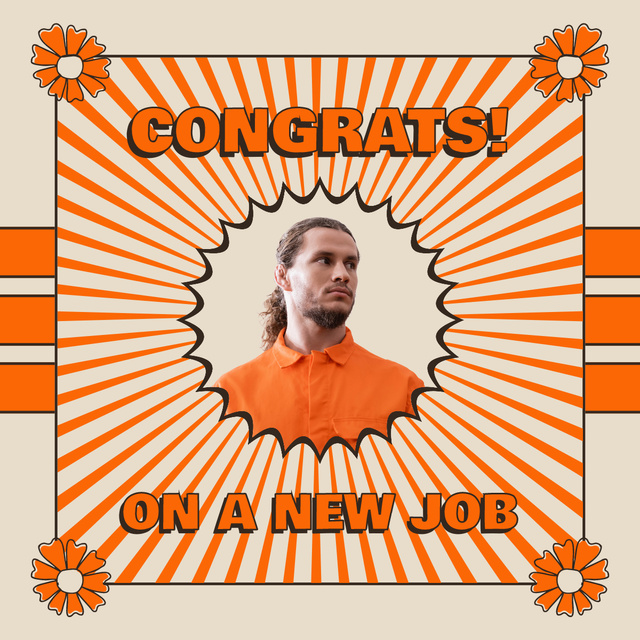 Congratulations on New Job for Man on Orange LinkedIn post Šablona návrhu