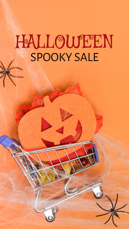 Spooky Sale In Shop With Cart And Spiders Instagram Video Story Design Template