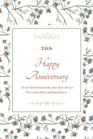 Plantilla de diseño de Happy Wedding Anniversary with Floral Greeting Postcard 4x6in Vertical 