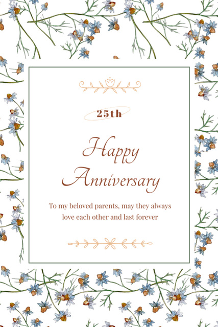 Ontwerpsjabloon van Postcard 4x6in Vertical van Happy Wedding Anniversary with Floral Greeting