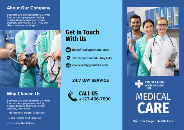 Medical Center Services Offer with Young Doctors Brochure Design Template