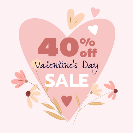 Valentine's Day sale with flowers Instagramデザインテンプレート