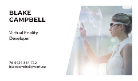 Virtual Reality Developer with Woman in Vr Glasses Business card tervezősablon