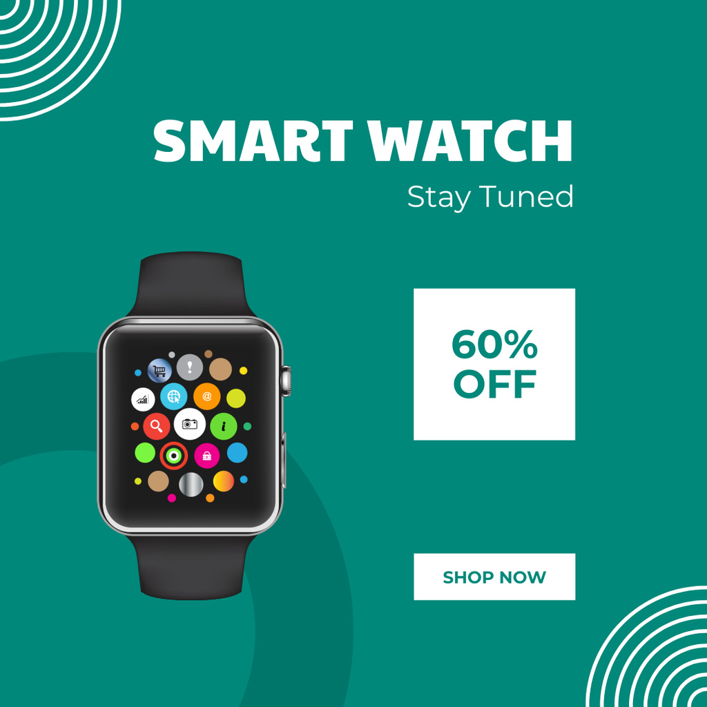 Smart Watches Discount Offer on Turquoise Instagram – шаблон для дизайну