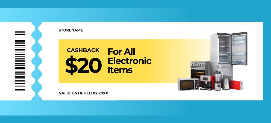 Cashback for All Electronic Items Coupon 3.75x8.25inデザインテンプレート