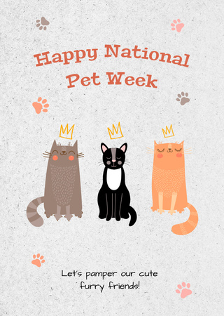 National Pet Week Ad Illustrated with Cats Postcard A6 Vertical Tasarım Şablonu