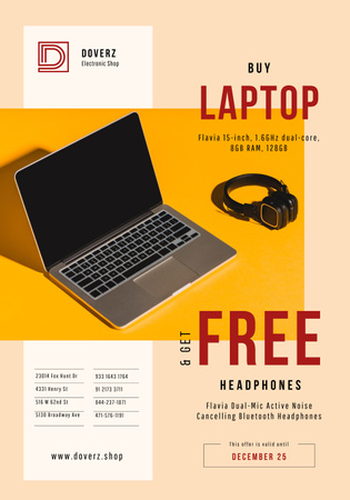 Template di design Gadgets Offer with Laptop and Headphones Poster 28x40in