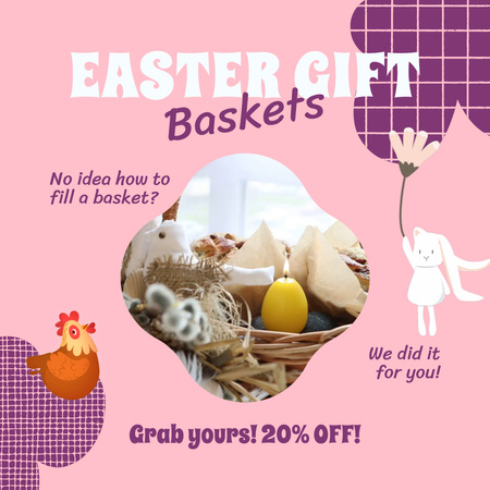 Designvorlage Geschenkkörbe für Ostern mit Rabatt in Pink für Animated Post