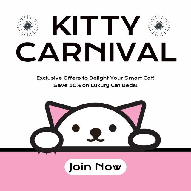 Kitty Carnival with Cute Cat Illustration Animated Post Modelo de Design