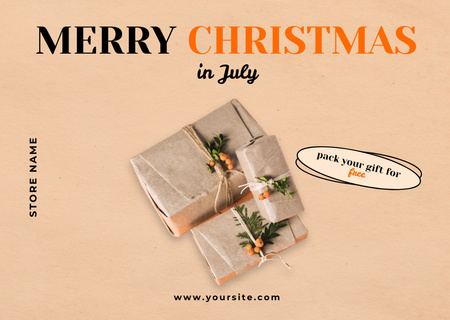 Gift Wrapping Ad for Christmas in July Postcard Modelo de Design