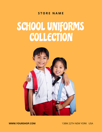 School Apparel and Uniforms Sale Offer on Yellow Poster 8.5x11in Design Template