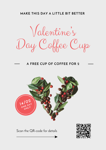 Designvorlage Valentine's Day Coffee Beans Heart für Flyer A4