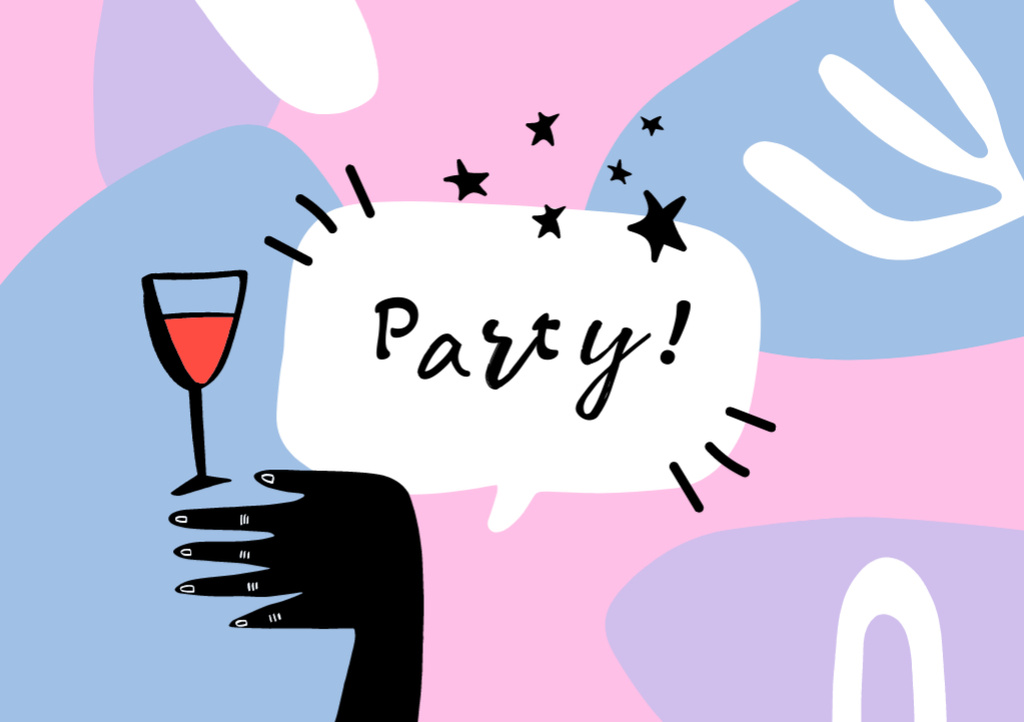 Party Announcement With Festive Wine Glass Postcard A5 Πρότυπο σχεδίασης