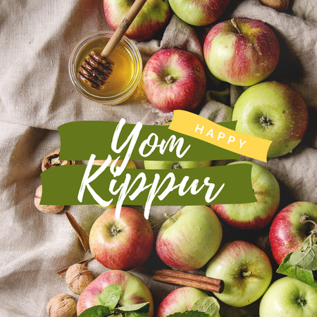 Yom Kippur Holiday Announcement with Fresh Apples Instagram Design Template