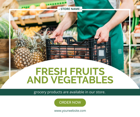 Designvorlage Fruits In Box And Pineapples In Supermarket für Facebook