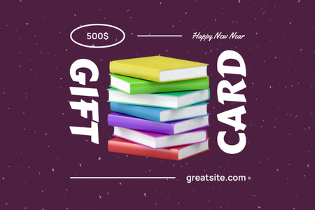 New Year Offer with Colorful Books Gift Certificate Πρότυπο σχεδίασης