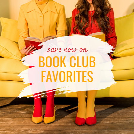 Plantilla de diseño de anuncio del book club con mujeres en trajes brillantes Instagram 