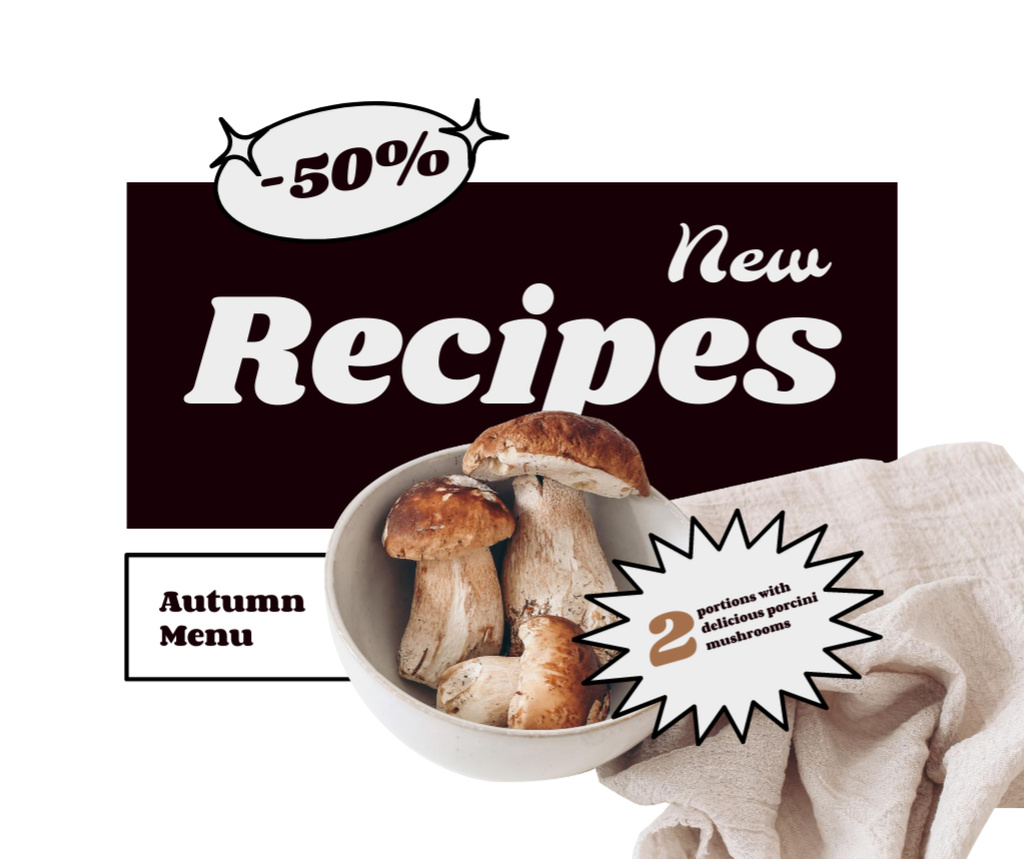 New Autumn Menu Announcement with Fresh Mushrooms Facebook Design Template