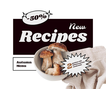 New Autumn Menu Announcement with Fresh Mushrooms Facebook Design Template