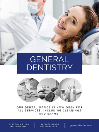 Young Woman Visiting Man Dentist Poster 36x48in Design Template