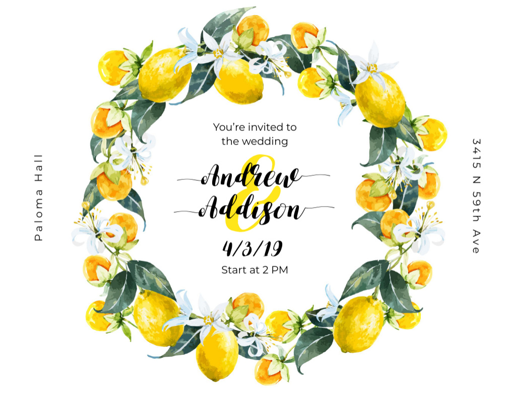 Wedding Party Wreath of Lemons Postcard 4.2x5.5in tervezősablon