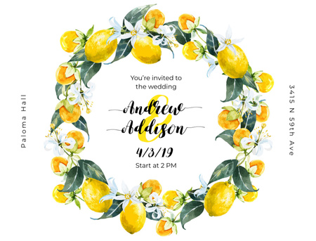 Designvorlage Wedding Party Wreath With Lemons für Postcard 4.2x5.5in