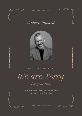 Deepest Condolences and Sorry for Loss of Family Member Postcard 5x7in Vertical Design Template