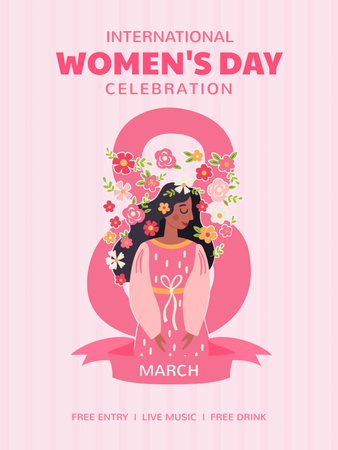Anúncio de comemoração do Dia Internacional da Mulher em rosa Poster US Modelo de Design