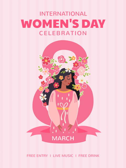 International Women's Day Celebration Announcementon Pink Poster USデザインテンプレート