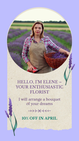 Lavender Field And Discount For Florist Services Instagram Video Story Modelo de Design