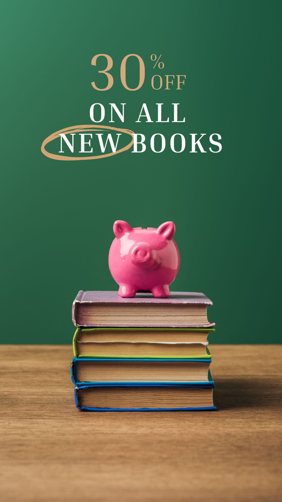 Discount Book Sale Anouncement with Piggy Bank Instagram Story Tasarım Şablonu