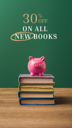 anúncio de venda de livros de desconto com piggy bank Instagram Story Modelo de Design