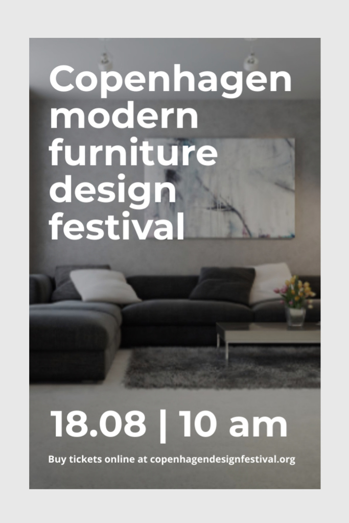 Designvorlage Interior Decoration Event Announcement with Sofa in Grey für Flyer 4x6in