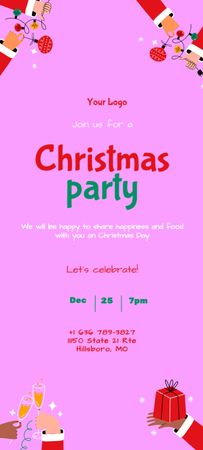 Christmas Holiday Party Announcement on Bright Purple Invitation 9.5x21cm Design Template