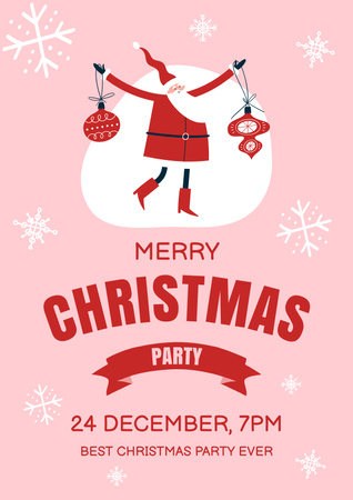 Christmas Festivity with Dancing Illustrated Santa Poster Design Template