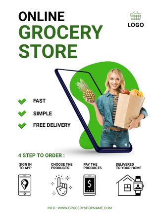 Élelmiszerek online rendelése házhozszállítással Flayer tervezősablon