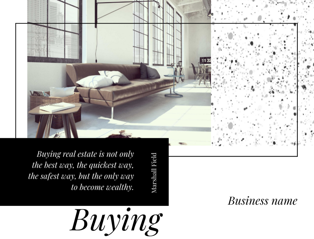 Ontwerpsjabloon van Postcard 4.2x5.5in van Real Estate Offer And Modern Beige Living Room Interior