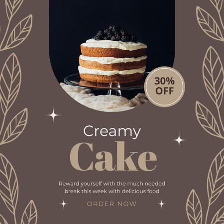 Discount on Creamy Cake With Blackberries Instagram Modelo de Design